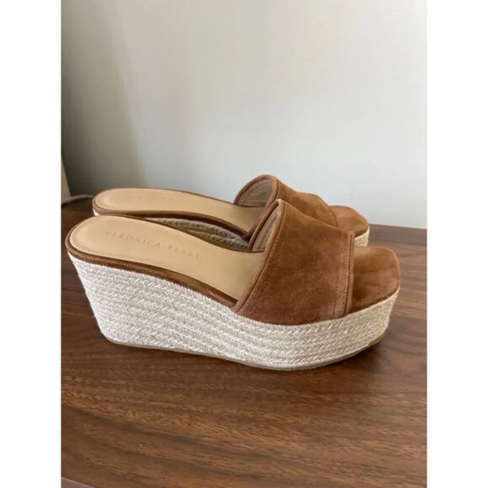 NEW Veronica Beard Gable Suede Platform Wedge Espadrille Cushion Sandals Size:7M